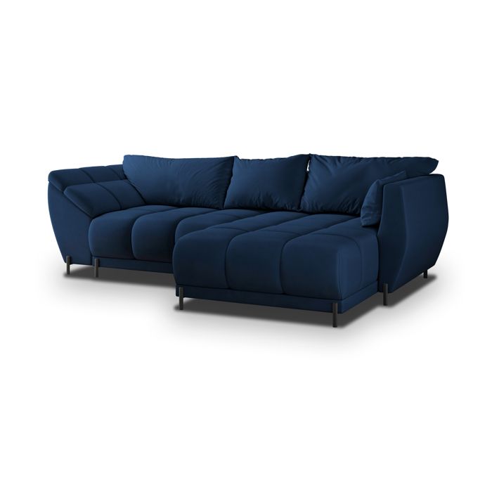 Vestano - Canapé d'angle convertible droit 4 places velours bleu - Vue supplémentaire 1