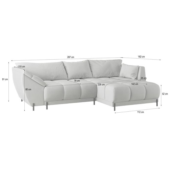 Vestano - Canapé d'angle convertible droit 4 places velours bleu - Vue supplémentaire 3