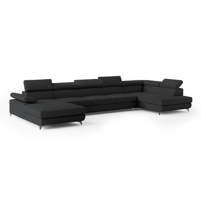 Montiva - Canapé panoramique convertible droit 6 places tissu bouclette noir - Vue supplémentaire 1