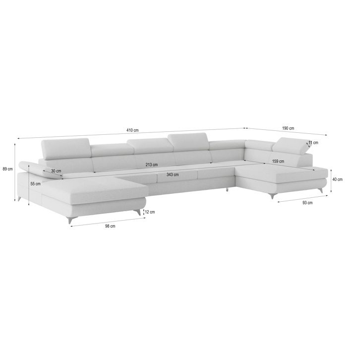 Montiva - Canapé panoramique convertible droit 6 places tissu bouclette noir - Vue supplémentaire 3