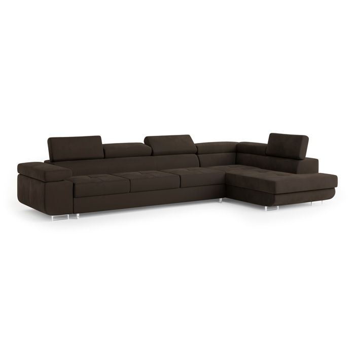 Vicente - Canapé d'angle convertible droit 5 places velours marron - Vue supplémentaire 1