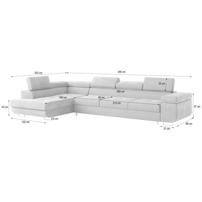 Vicente - Canapé d'angle convertible droit 5 places velours marron - Vue supplémentaire 3