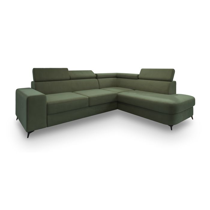 Alvoro - Canapé d'angle convertible droit 4 places velours vert - Vue supplémentaire 1