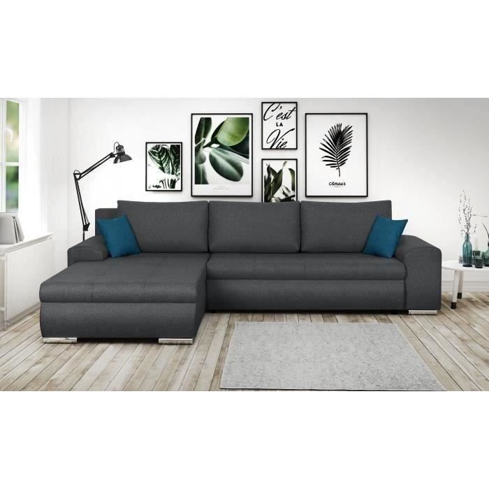 Canapé d'angle convertible réversible 5 places Indian - Tissu gris foncé - L 289 x P 94/188 x H 88 cm