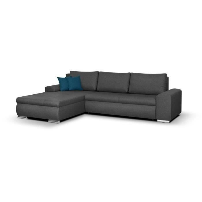 Canapé d'angle convertible réversible 5 places Indian - Tissu gris foncé - L 289 x P 94/188 x H 88 cm - Vue supplémentaire 1