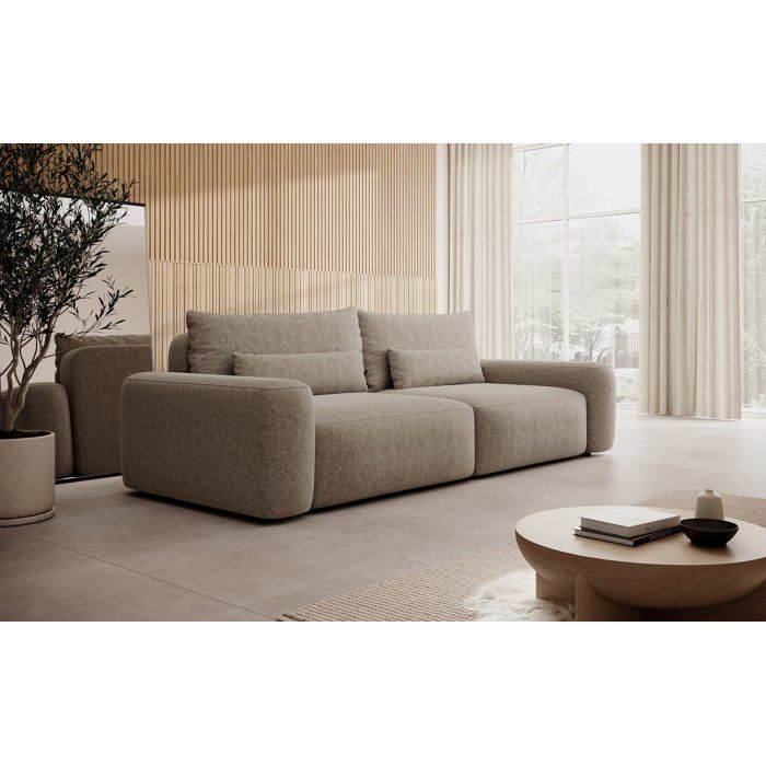 Carnos - Canapé convertible 3 places chenille marron - Vue supplémentaire 1
