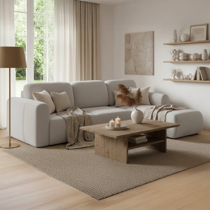Canapé d'angle convertible – OLIDO – universel – velours grège