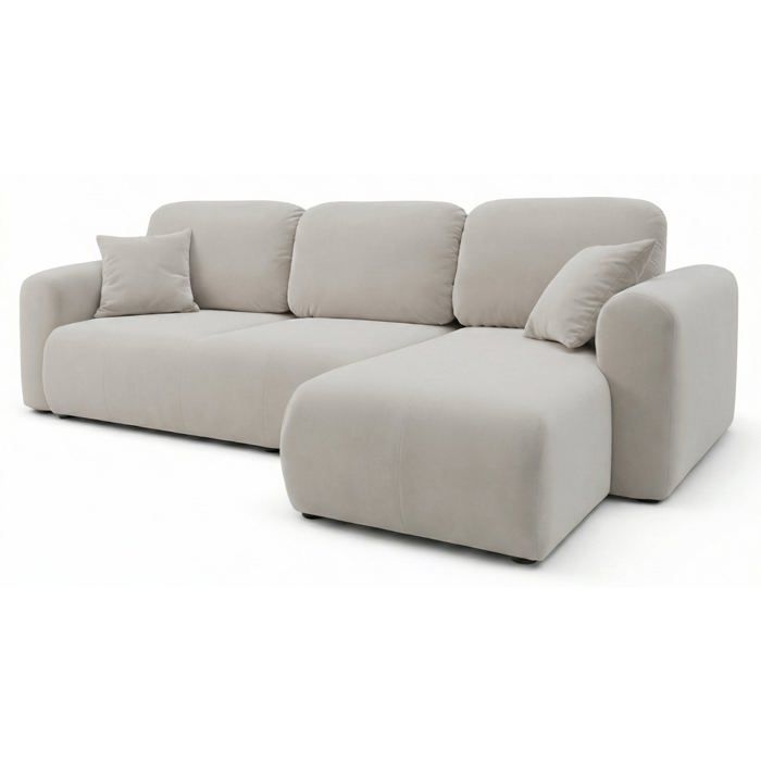 Olido - Canapé d'angle convertible 3 places velours beige - Vue supplémentaire 1