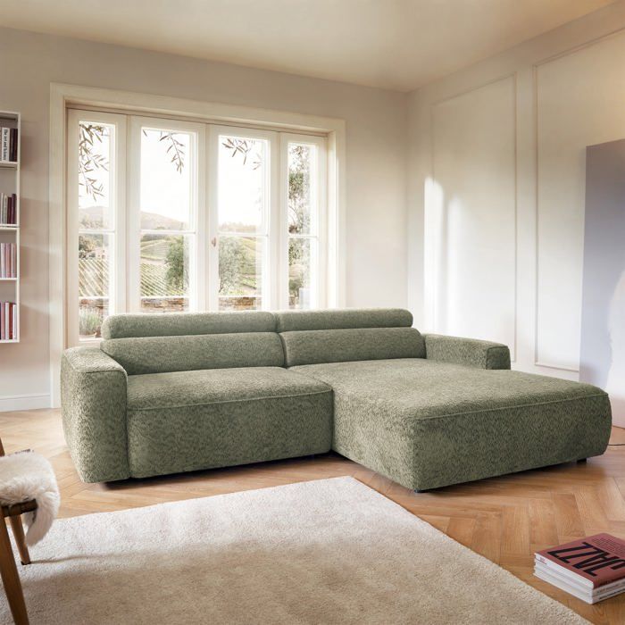 Fando - Canapé d'angle convertible droit 4 places chenille vert - Vue supplémentaire 3