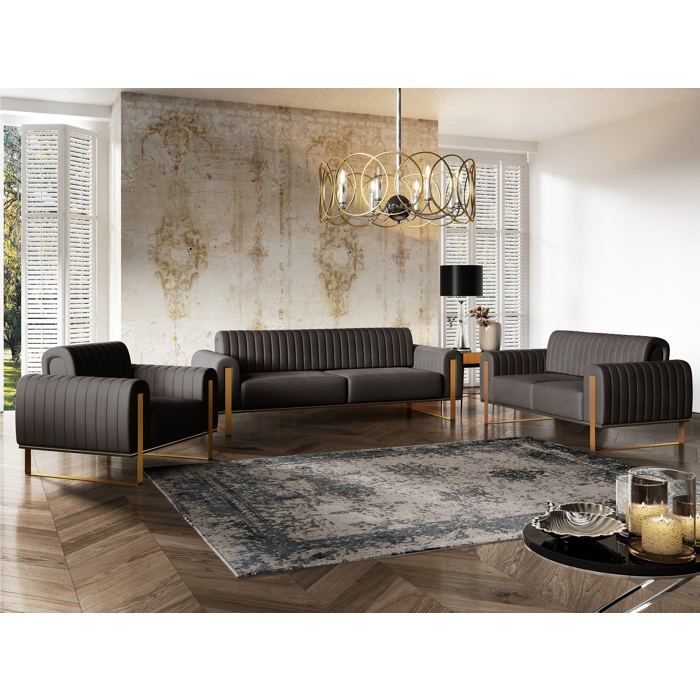 Parissa - Canapé 3 places velours noir - Vue supplémentaire 1