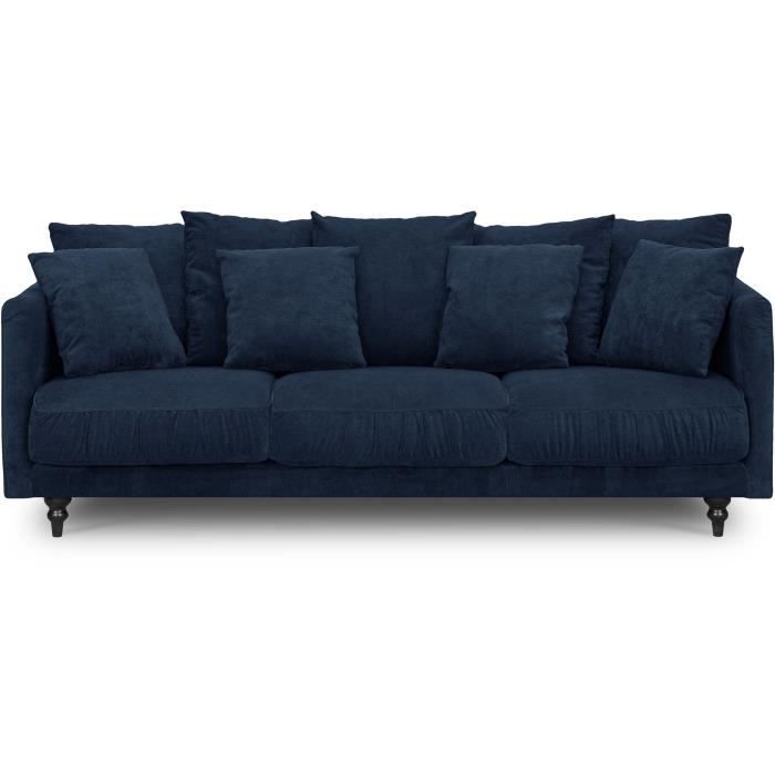 Canapé droit fixe 4 places - Tissu bleu - Classique - L 212 x P 93 cm - CONSTANCE - Vue supplémentaire 1