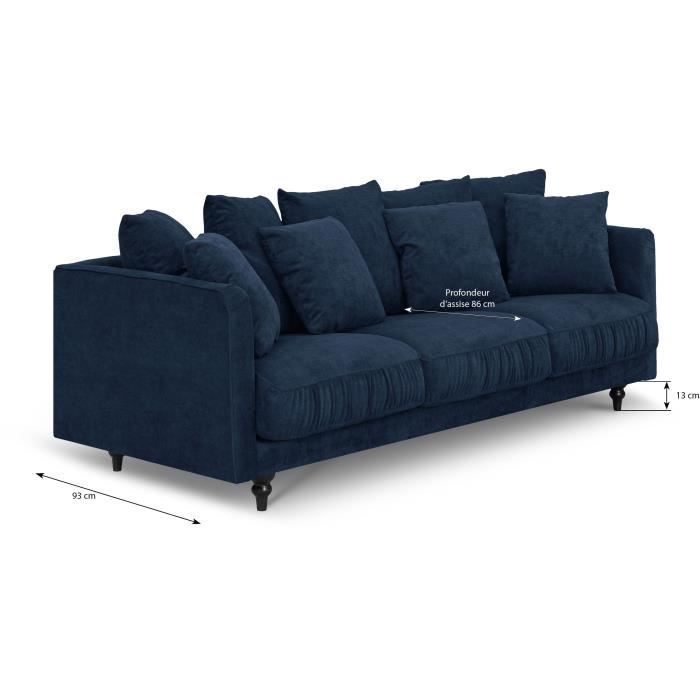 Canapé droit fixe 4 places - Tissu bleu - Classique - L 212 x P 93 cm - CONSTANCE - Vue supplémentaire 2