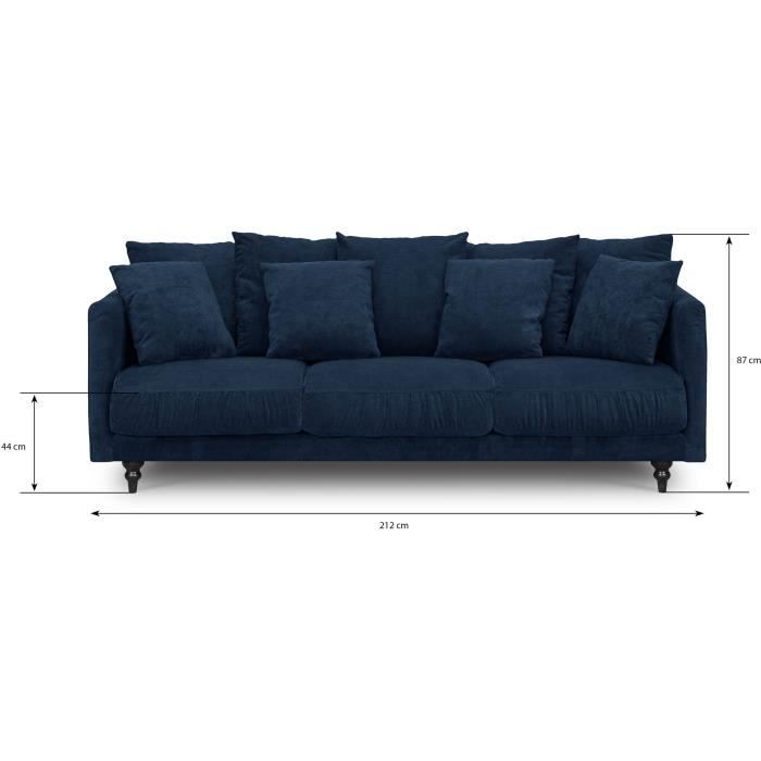 Canapé droit fixe 4 places - Tissu bleu - Classique - L 212 x P 93 cm - CONSTANCE - Vue supplémentaire 3