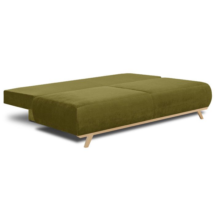 Canapé convertible 3 places avec coffre de rangement en velours vert olive - Laria - Vue supplémentaire 3