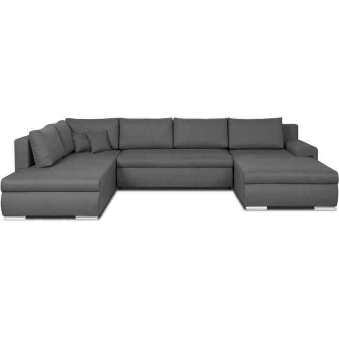 Canapé d'angle panoramique convertible - 7 places - INDIAN - Tissu 100% polyester - Gris - L360 x P228 cm - Vue supplémentaire 1