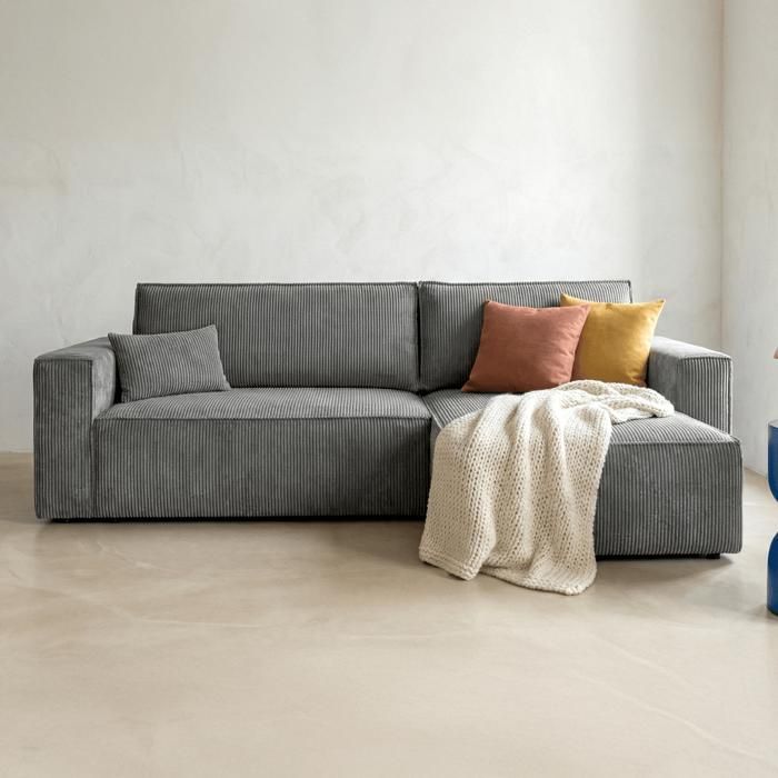 Produit similaire: Canapé d'angle convertible réversible 4 places avec coffre de rangement en velours côtelé gris anthracite - Livia New