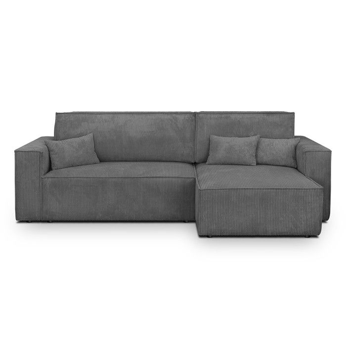 Canapé d'angle convertible réversible 4 places avec coffre de rangement en velours côtelé gris anthracite - Livia New - Vue supplémentaire 1