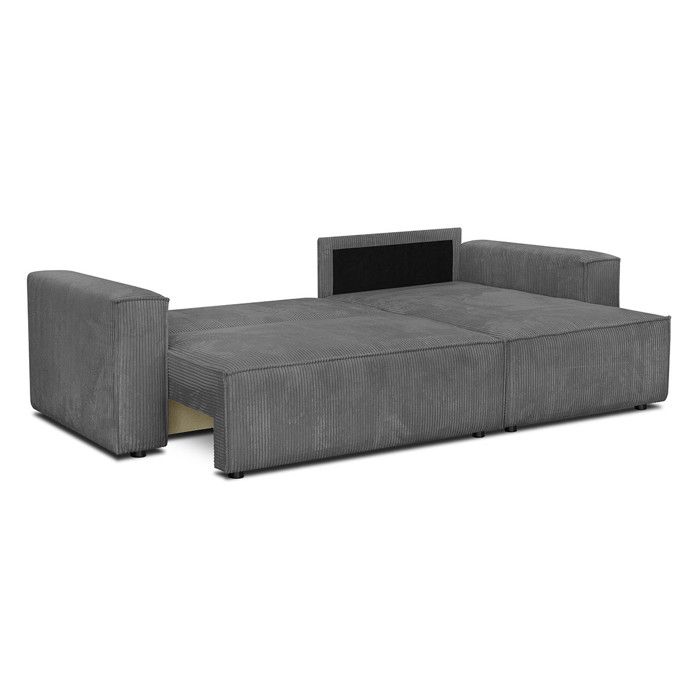 Canapé d'angle convertible réversible 4 places avec coffre de rangement en velours côtelé gris anthracite - Livia New - Vue supplémentaire 2