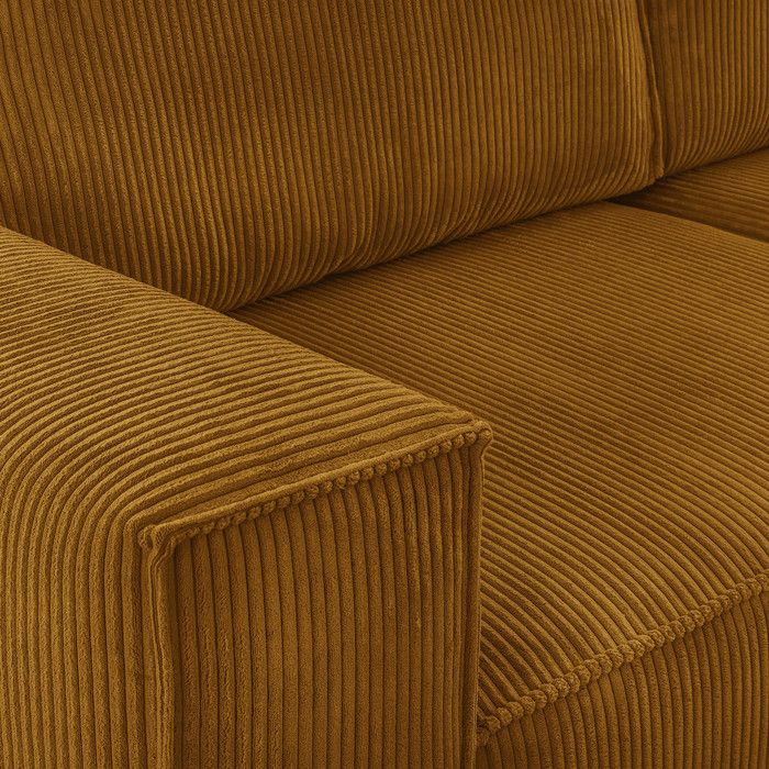 Canapé convertible 3 Places avec coffre de rangement en velours côtelé jaune moutarde - Harper - Vue supplémentaire 3