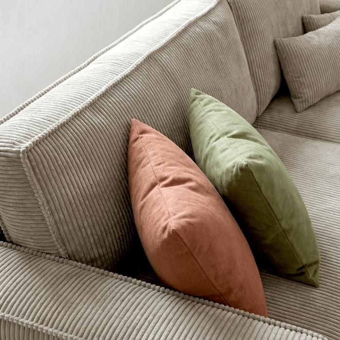 Canapé d'angle convertible réversible 4 places avec coffre de rangement en velours côtelé taupe - Livia New - Vue supplémentaire 2