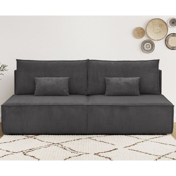 Produit similaire: Canapé convertible 3 places avec coffre de rangement en velours côtelé gris anthracite - Milla New
