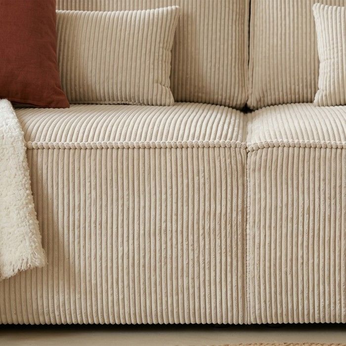 Canapé convertible 3 places avec coffre de rangement en velours côtelé beige - Milla - Vue supplémentaire 3