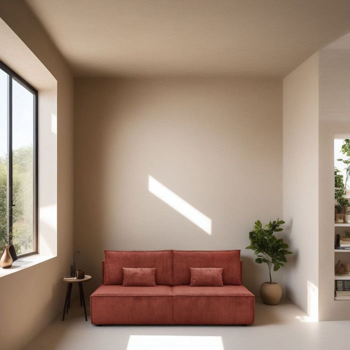 Produit similaire: Canapé convertible 3 places avec coffre de rangement en velours côtelé rouille - Milla