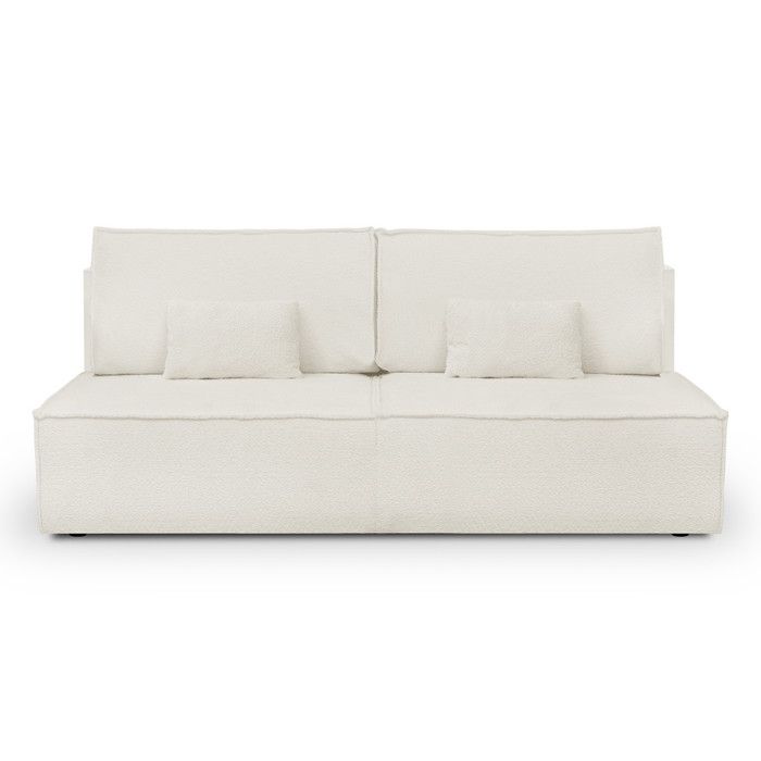 Canapé convertible 3 places avec coffre de rangement en tissu bouclette écru - Milla - Vue supplémentaire 1