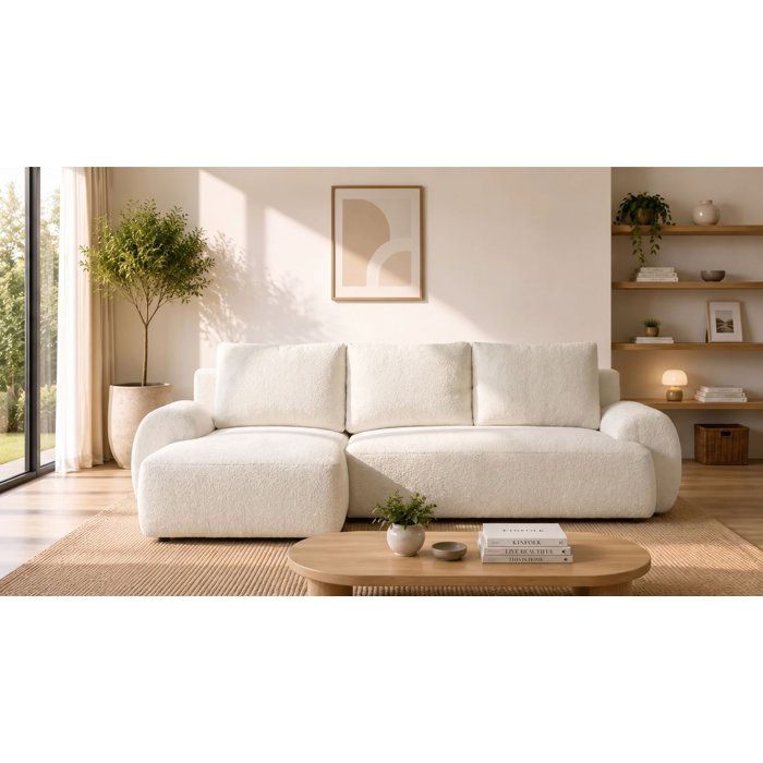 Produit similaire: Canapé d'angle gauche convertible 4/5 places MILO - Tissu bouclette beige clair - Coffre de rangement - L 264 x H 84 x P 99/145 cm
