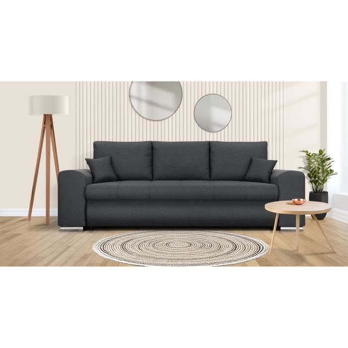 Produit similaire: Canapé convertible avec coffre de rangement 3 places - INDIAN - Tissu gris foncé et pieds chrome - L250xH88xP98cm