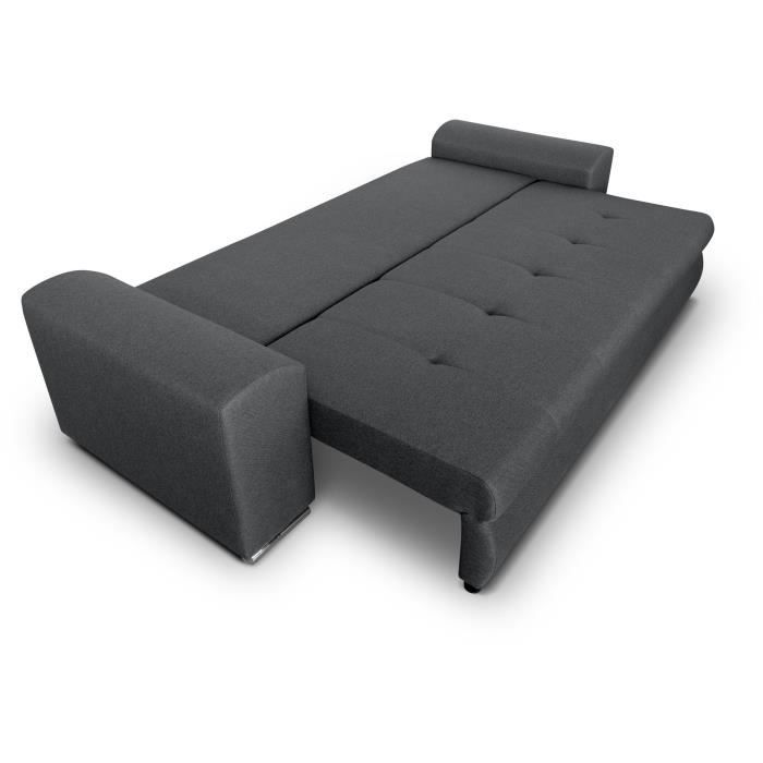 Canapé convertible avec coffre de rangement 3 places - INDIAN - Tissu gris foncé et pieds chrome - L250xH88xP98cm - Vue supplémentaire 2