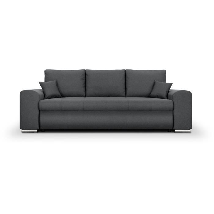 Canapé convertible avec coffre de rangement 3 places - INDIAN - Tissu gris foncé et pieds chrome - L250xH88xP98cm - Vue supplémentaire 3