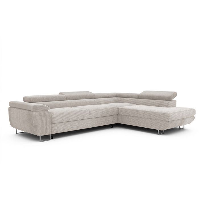 Anton - Canapé d'angle convertible droit 7 places velours côtelé beige - Vue supplémentaire 3