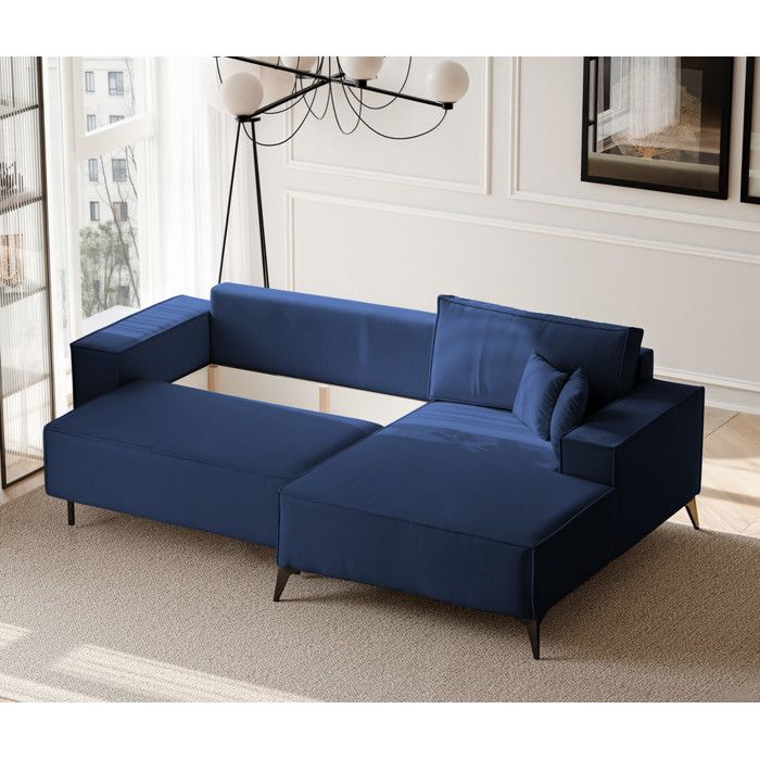 Otis - Canapé d'angle convertible gauche 5 places velours bleu - Vue supplémentaire 2