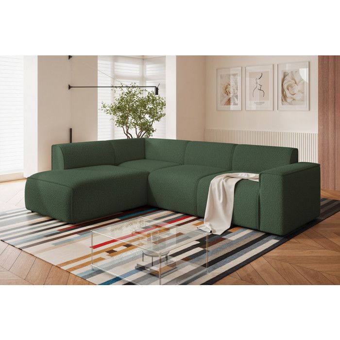 Zavo - Canapé d'angle convertible gauche 4 places tissu vert - Vue supplémentaire 1