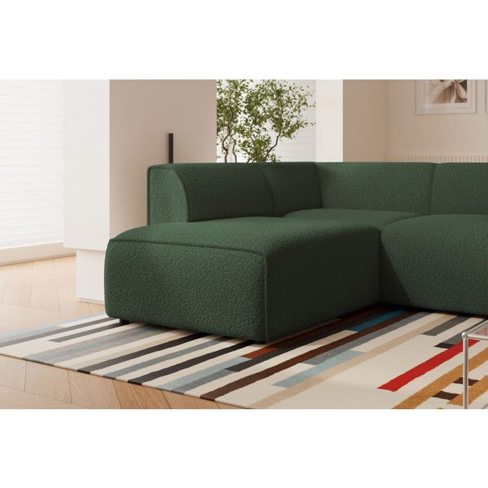 Zavo - Canapé d'angle convertible gauche 4 places tissu vert - Vue supplémentaire 2