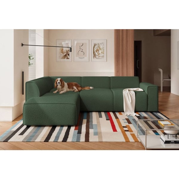 Zavo - Canapé d'angle convertible gauche 4 places tissu vert