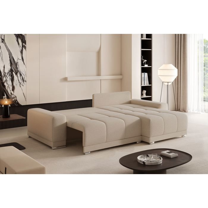 Tara - Canapé d'angle convertible 4 places chenille beige - Vue supplémentaire 1