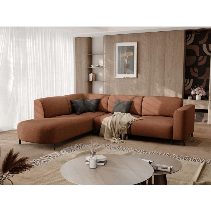 Canapé d'angle Gauche TORIN - 5 places - Canapé Non Convertible - Tissu Chenille - Orange