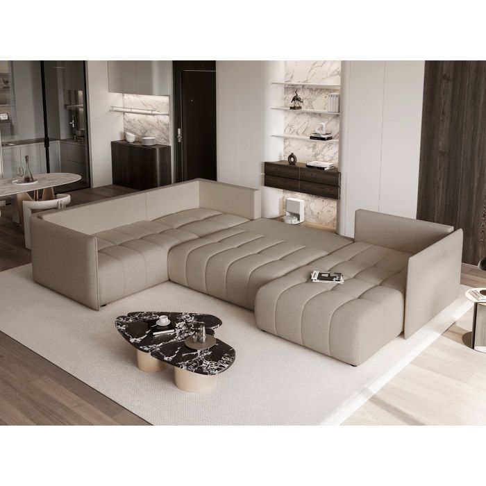 Lorisse - Canapé panoramique convertible 7 places tissu beige - Vue supplémentaire 1