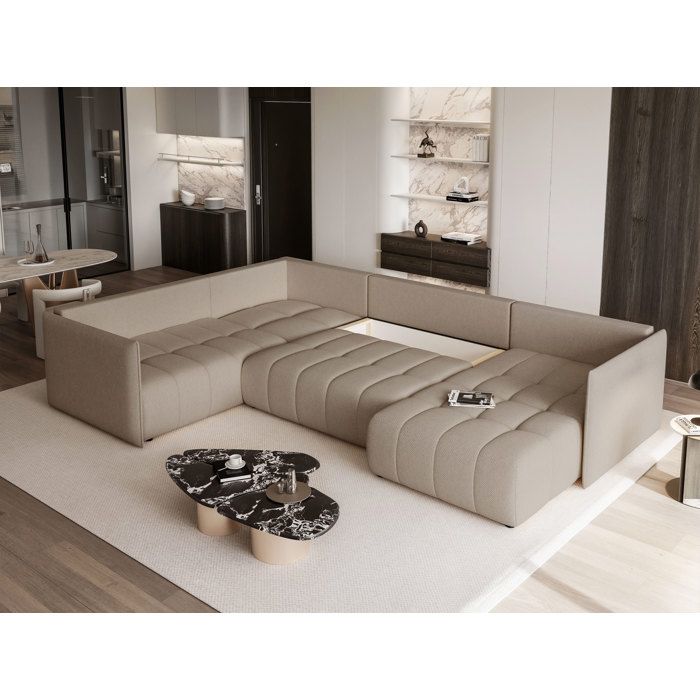 Lorisse - Canapé panoramique convertible 7 places tissu beige - Vue supplémentaire 3