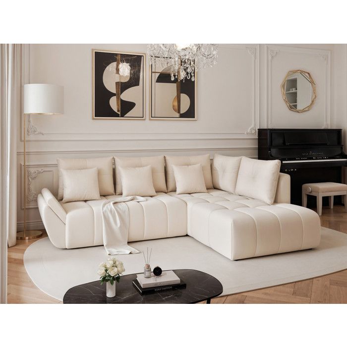 Dolce - Canapé d'angle convertible 3 places velours beige - Vue supplémentaire 1
