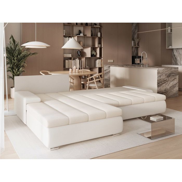 Velano - Canapé d'angle convertible 5 places tissu beige - Vue supplémentaire 2