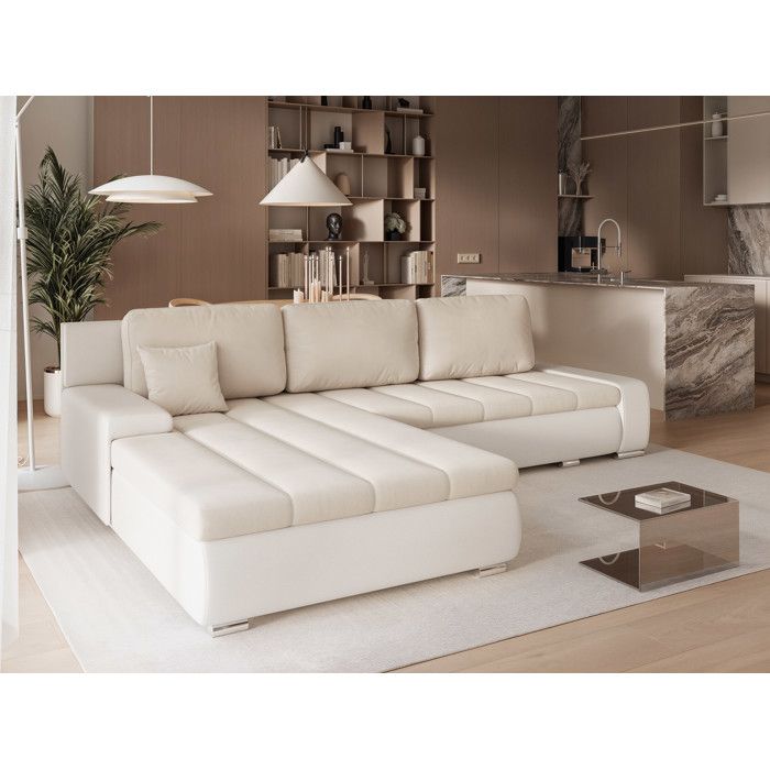 Velano - Canapé d'angle convertible 5 places tissu beige - Vue supplémentaire 1