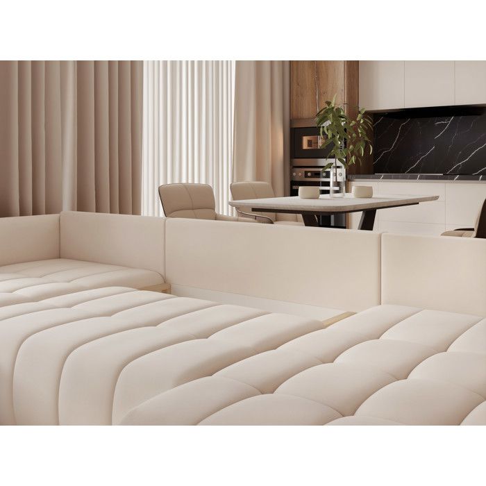 Olimpia - Canapé panoramique convertible 7 places velours beige - Vue supplémentaire 3