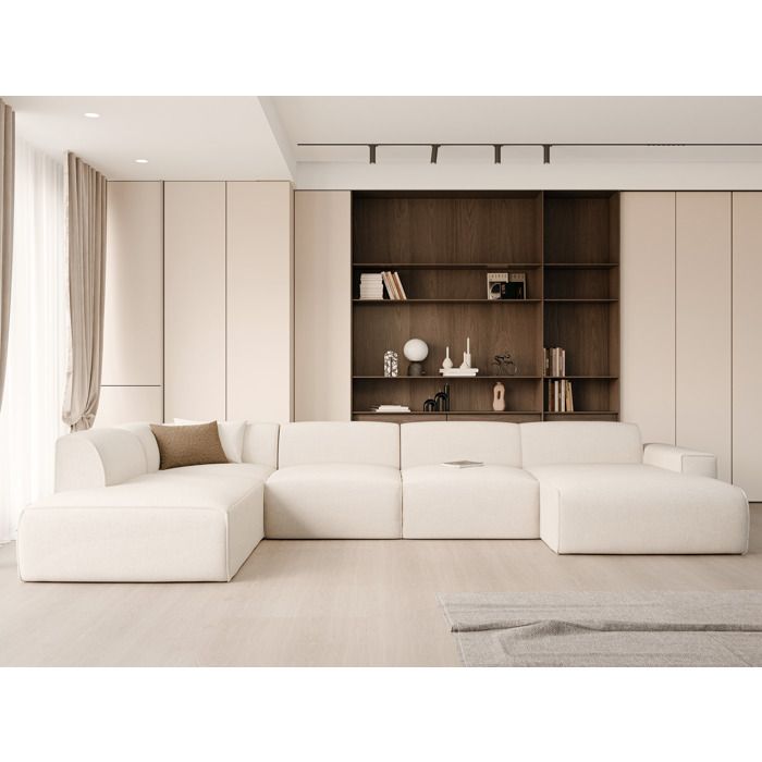 Dove - Canapé panoramique gauche 6 places chenille beige - Vue supplémentaire 1