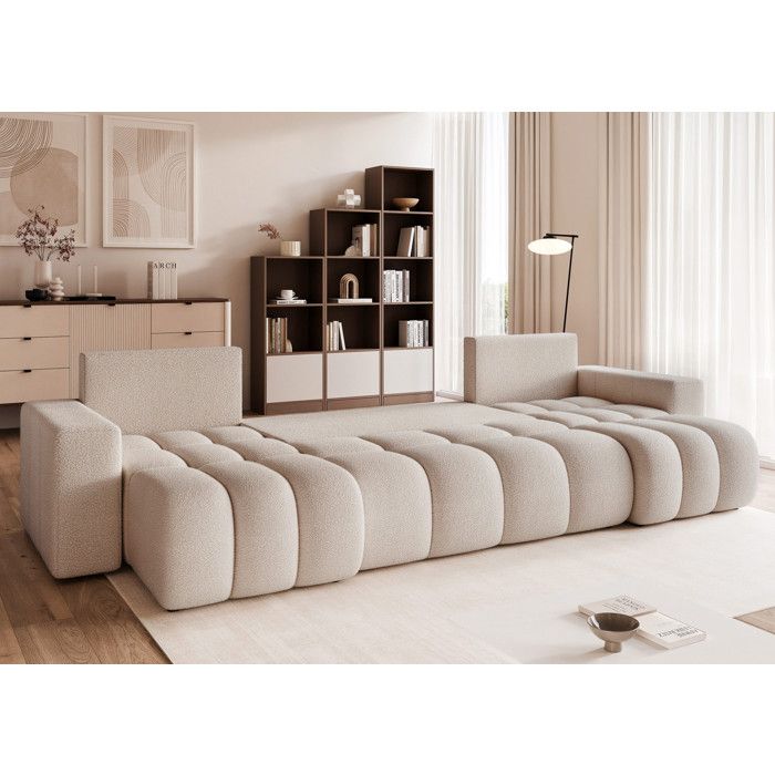 Ofi - Canapé panoramique convertible 6 places tissu beige - Vue supplémentaire 1