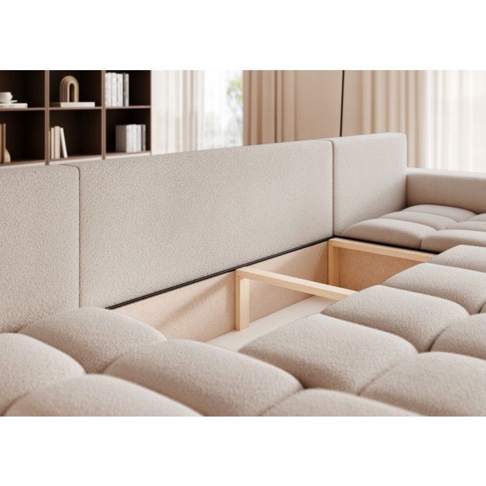 Ofi - Canapé panoramique convertible 6 places tissu beige - Vue supplémentaire 2
