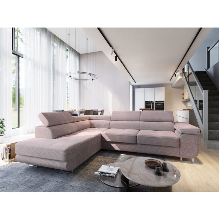 Canapé d'angle APIRO, Canape Convertible - Gauche - Angle - 4 places - 277x202x87 cm - Velours côtelé POSO 130 - Violet