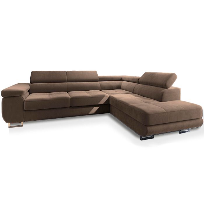 Selva - Canapé d'angle convertible droit 5 places velours beige - Vue supplémentaire 1